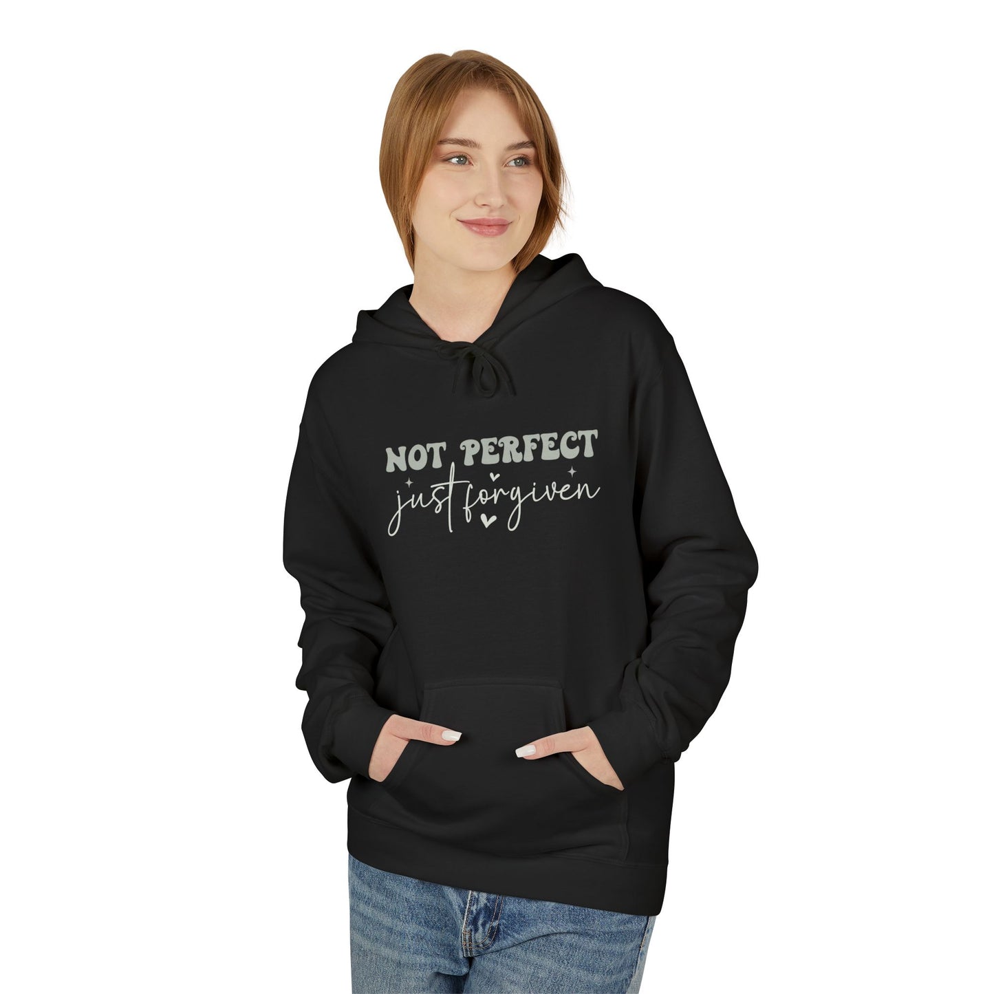 Comfortable Unisex Fleece Hoodie - "Not Perfect, Just Human" | Casual Wear, Gifting, Self-Care, Cozy Apparel, Everyday Essentials