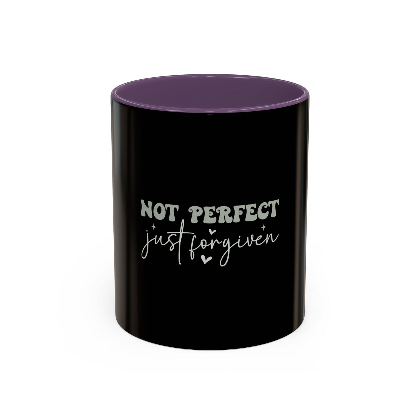 Not Perfect Just Forgiven Coffee Mug, Inspirational Quote Mug, Black Accent Mug, Comfort Gift for Friends, Motivational Coffee Cup