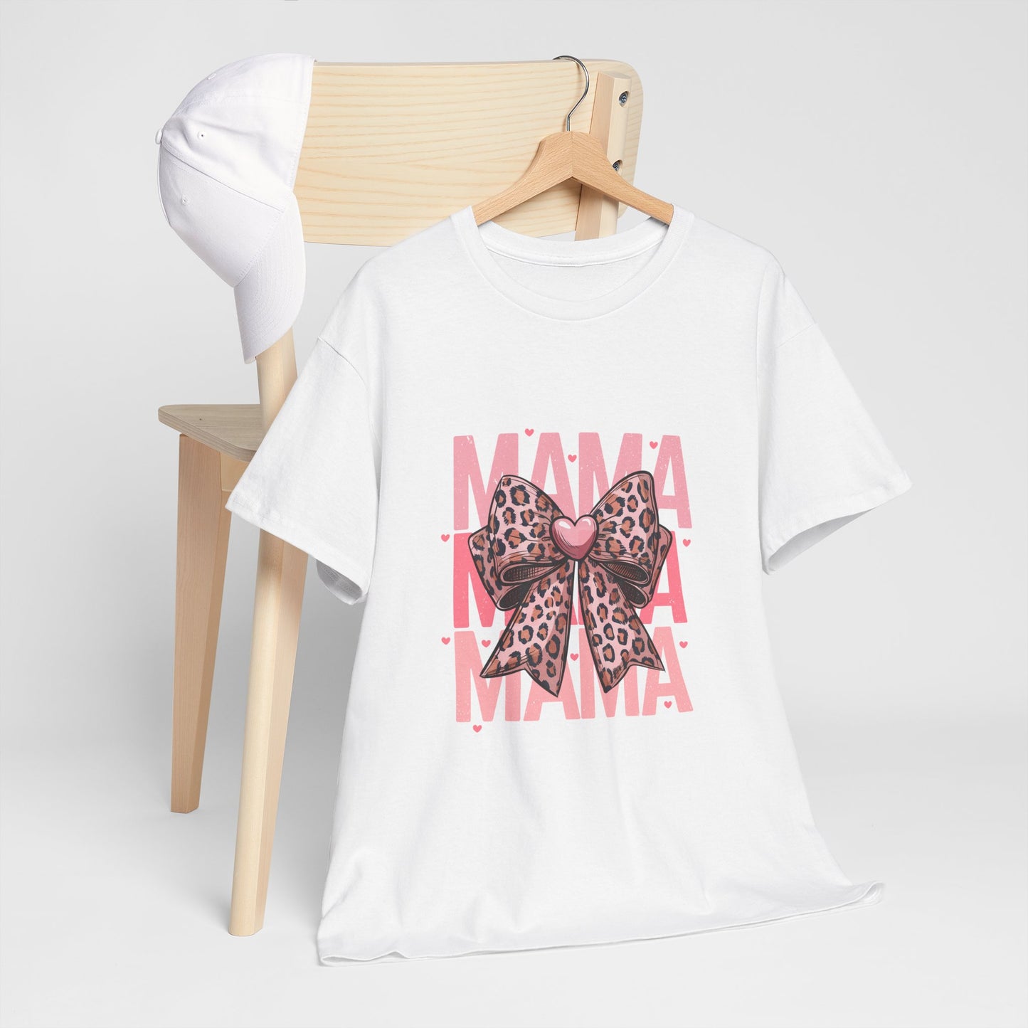 Leopard Bow Mama Tee - Stylish Unisex Heavy Cotton T-Shirt for Moms