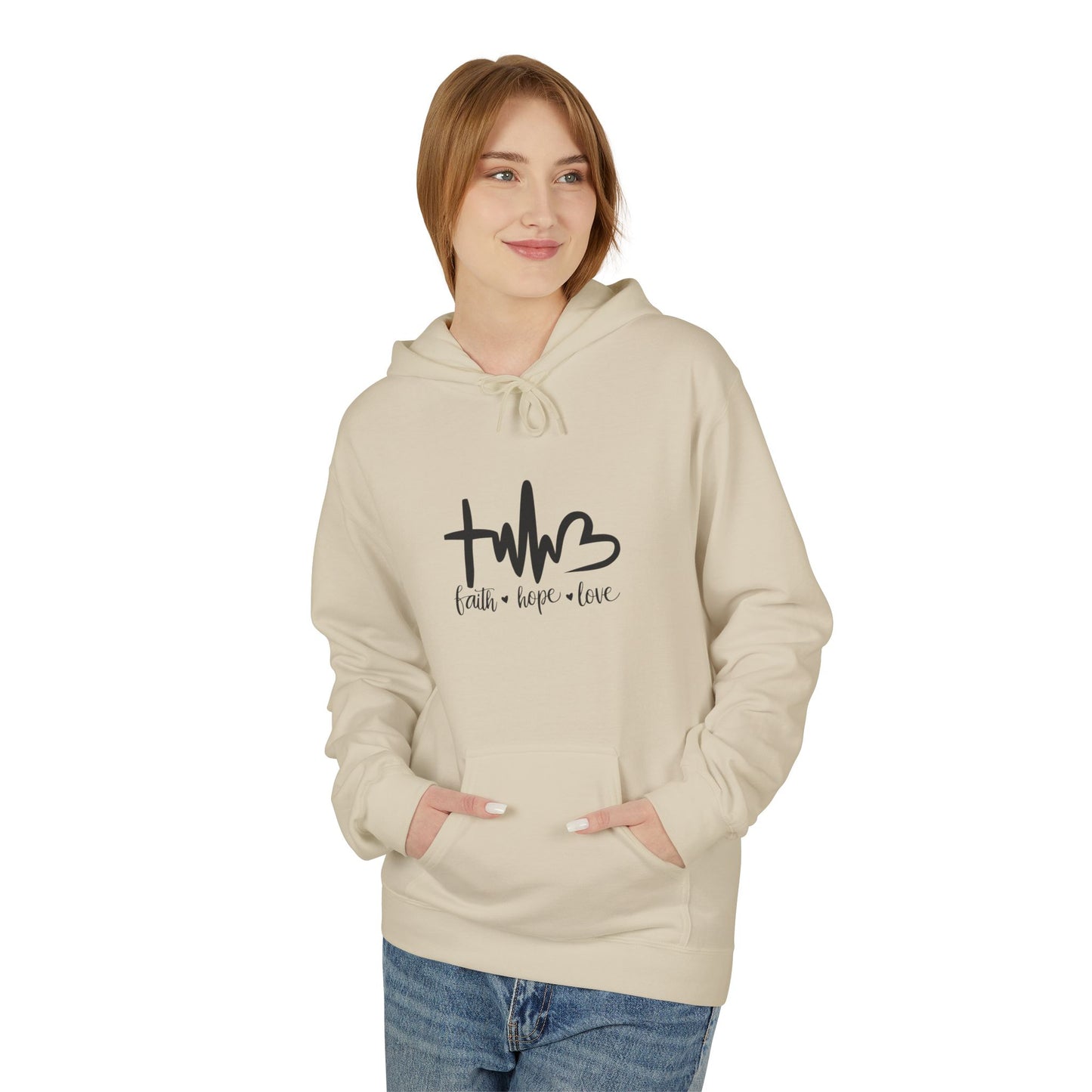 Unisex Fleece Hoodie - Faith, Hope, Love Design, Cozy Gift, Casual Wear, Spiritual Style, Everyday Comfort Wear, Warm Hoodie