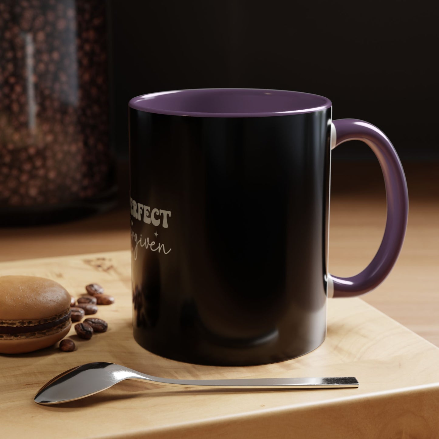 Not Perfect Just Forgiven Coffee Mug, Inspirational Quote Mug, Black Accent Mug, Comfort Gift for Friends, Motivational Coffee Cup