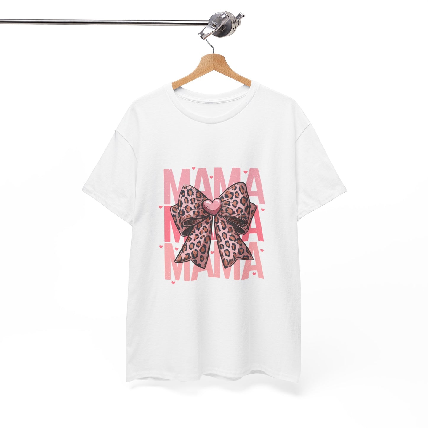 Leopard Bow Mama Tee - Stylish Unisex Heavy Cotton T-Shirt for Moms
