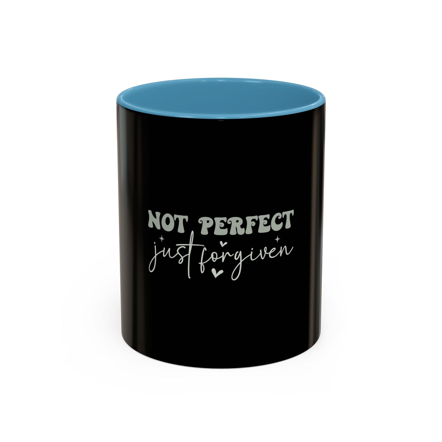 Not Perfect Just Forgiven Coffee Mug, Inspirational Quote Mug, Black Accent Mug, Comfort Gift for Friends, Motivational Coffee Cup