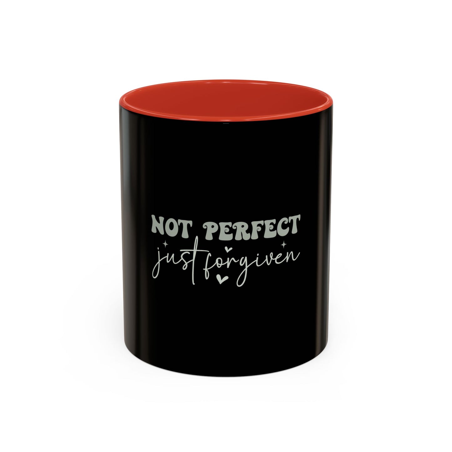 Not Perfect Just Forgiven Coffee Mug, Inspirational Quote Mug, Black Accent Mug, Comfort Gift for Friends, Motivational Coffee Cup