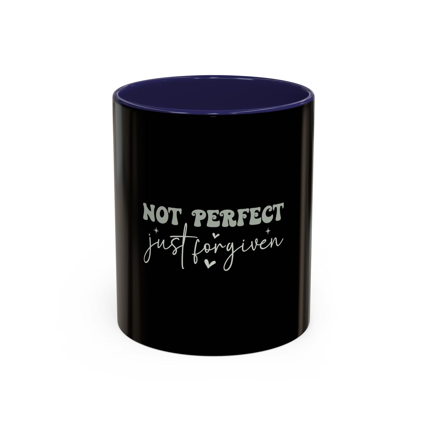 Not Perfect Just Forgiven Coffee Mug, Inspirational Quote Mug, Black Accent Mug, Comfort Gift for Friends, Motivational Coffee Cup
