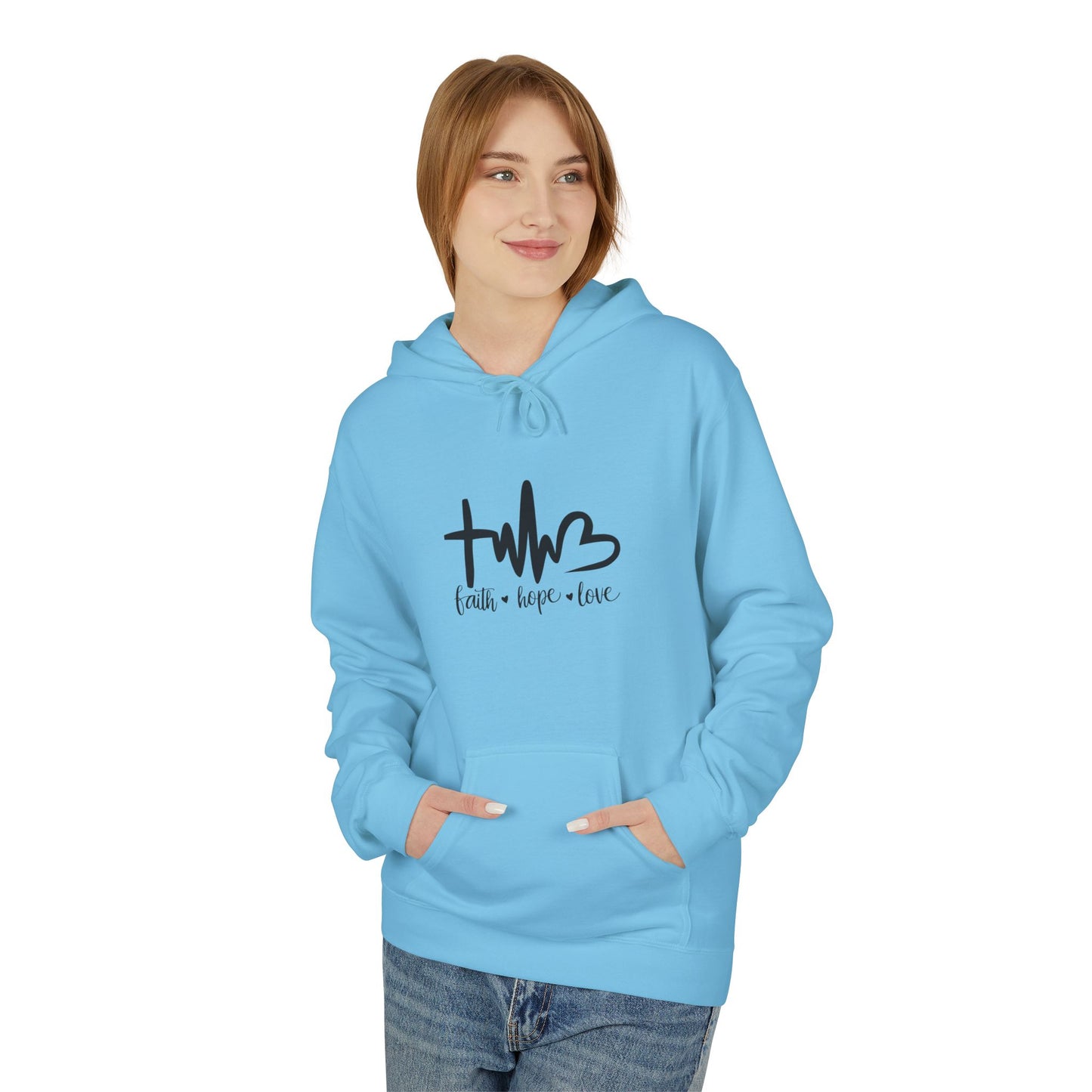 Unisex Fleece Hoodie - Faith, Hope, Love Design, Cozy Gift, Casual Wear, Spiritual Style, Everyday Comfort Wear, Warm Hoodie