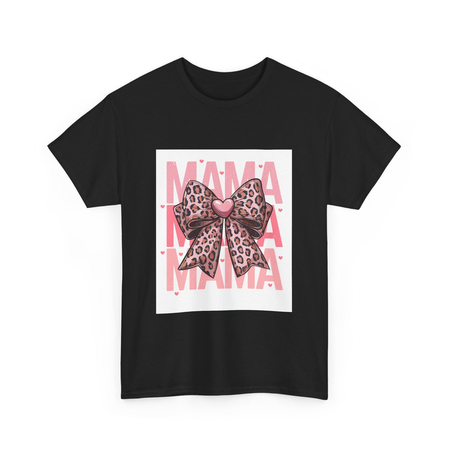 Leopard Bow Mama Tee - Stylish Unisex Heavy Cotton T-Shirt for Moms