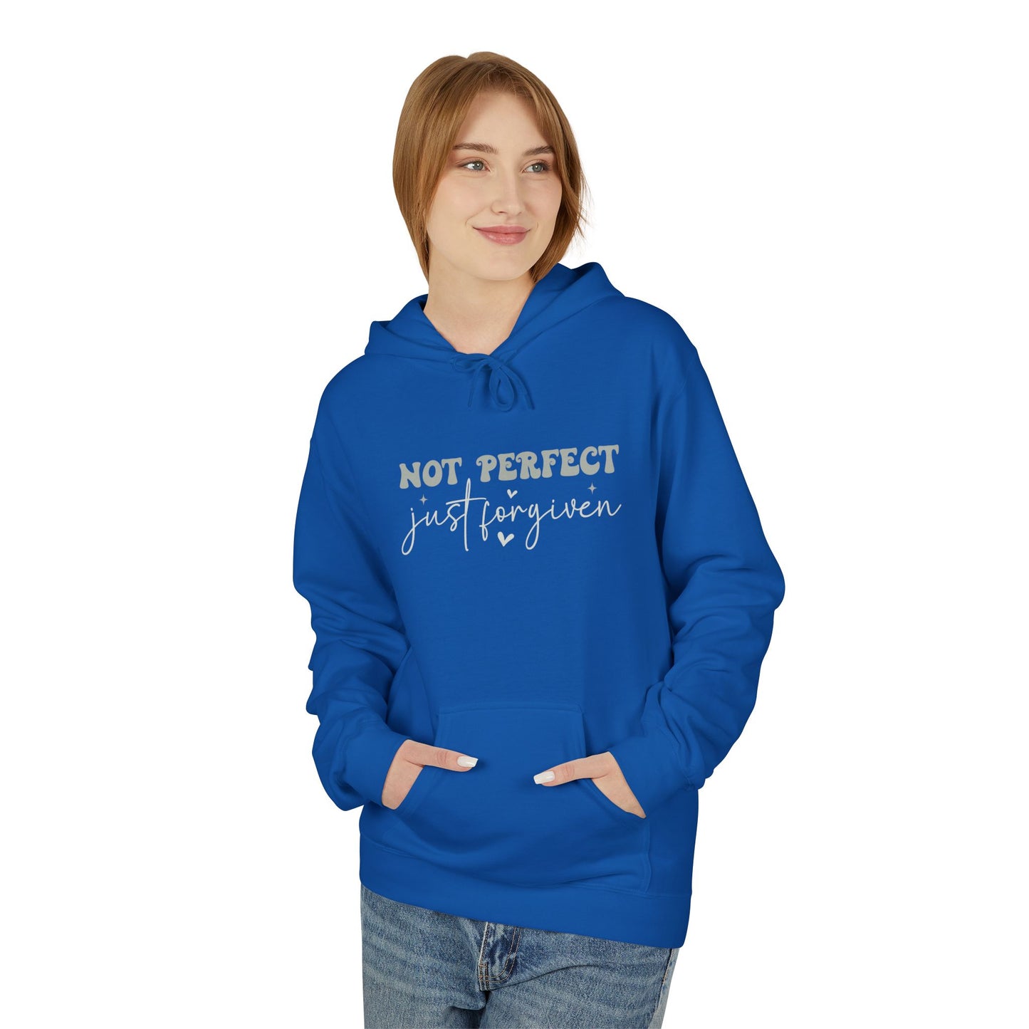 Comfortable Unisex Fleece Hoodie - "Not Perfect, Just Human" | Casual Wear, Gifting, Self-Care, Cozy Apparel, Everyday Essentials