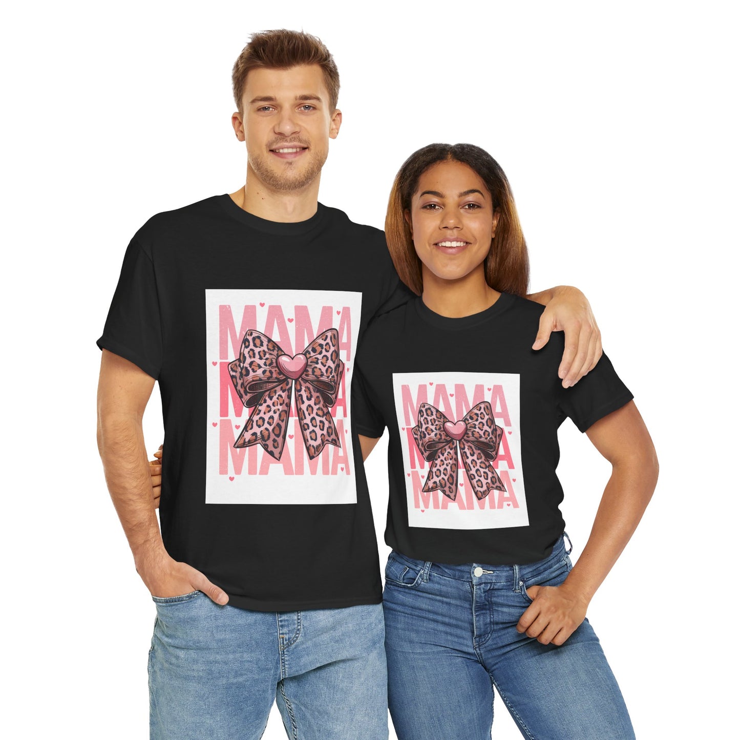 Leopard Bow Mama Tee - Stylish Unisex Heavy Cotton T-Shirt for Moms