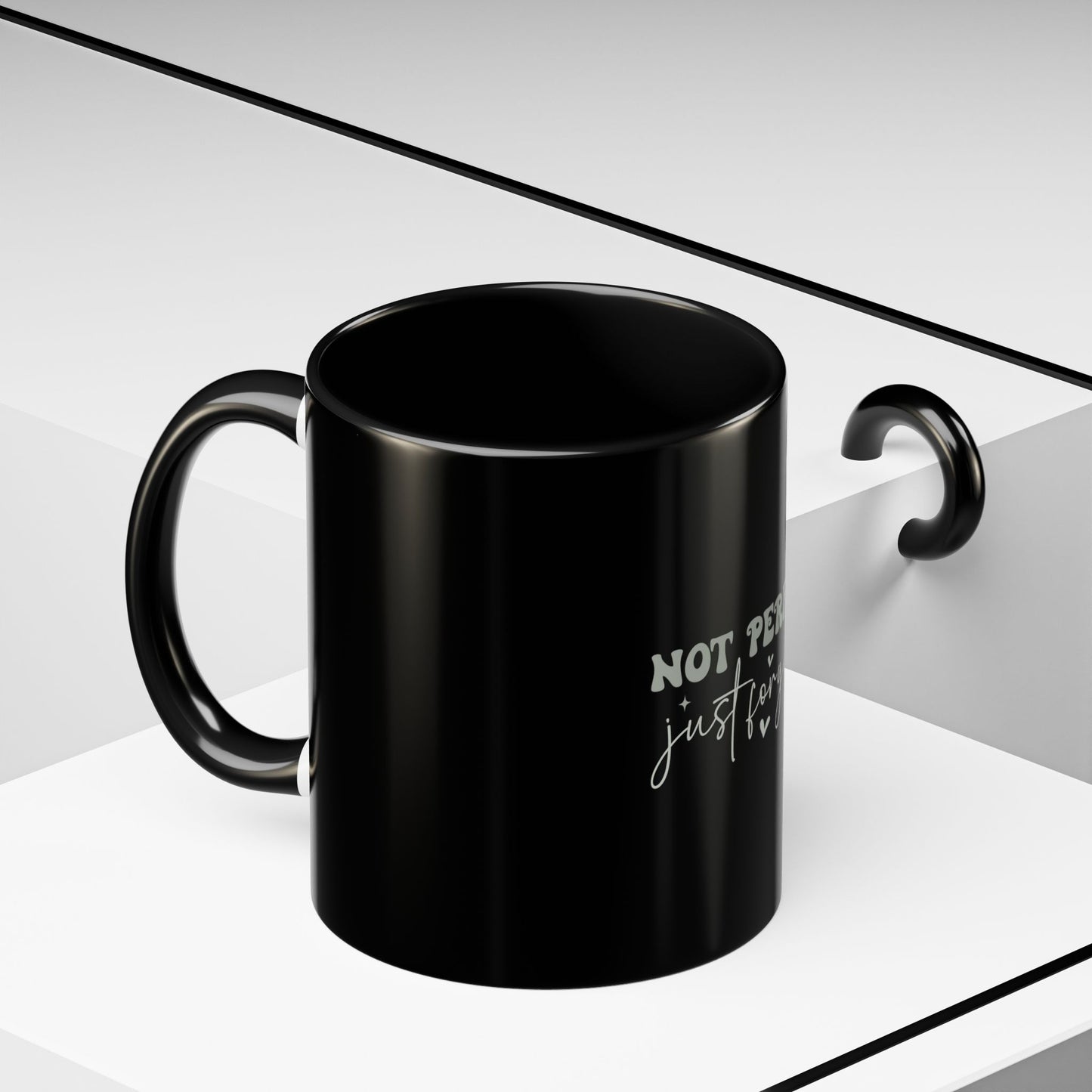 Not Perfect Just Forgiven Coffee Mug, Inspirational Quote Mug, Black Accent Mug, Comfort Gift for Friends, Motivational Coffee Cup