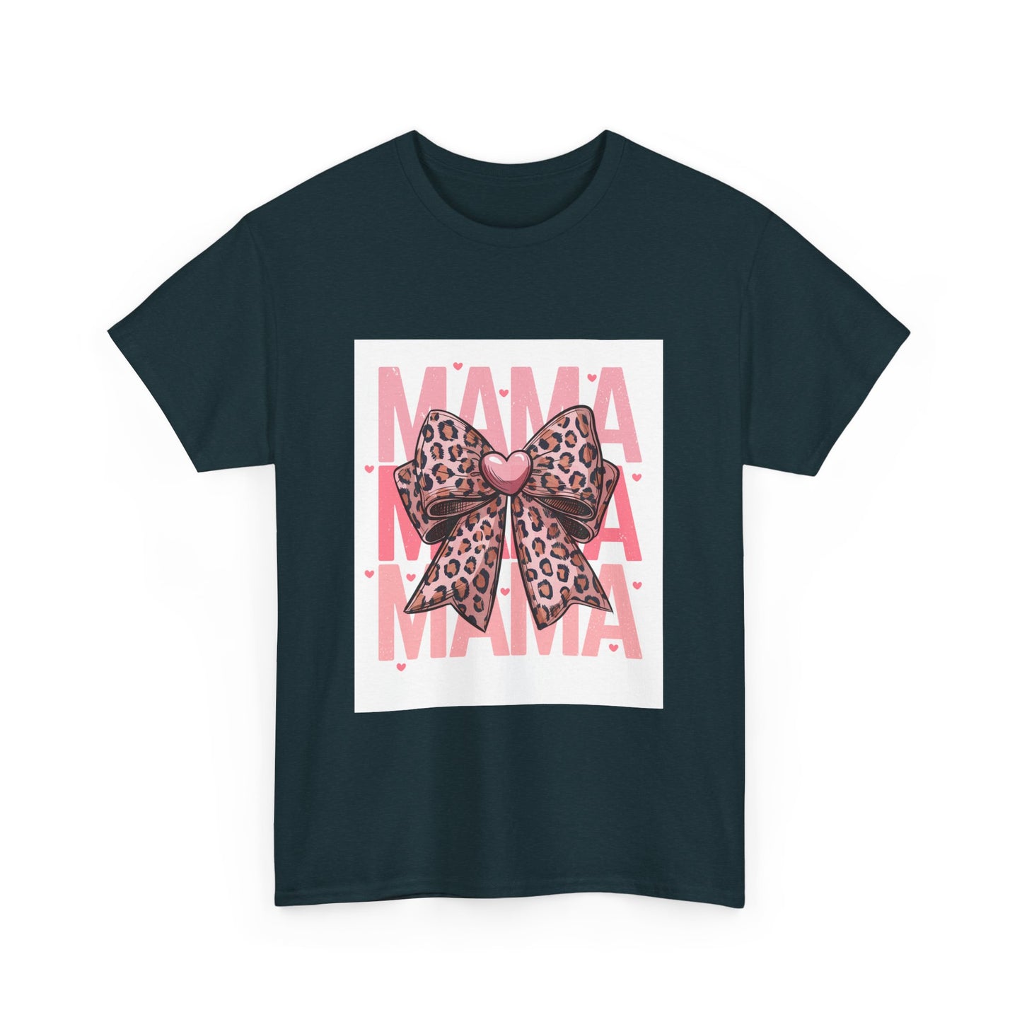 Leopard Bow Mama Tee - Stylish Unisex Heavy Cotton T-Shirt for Moms
