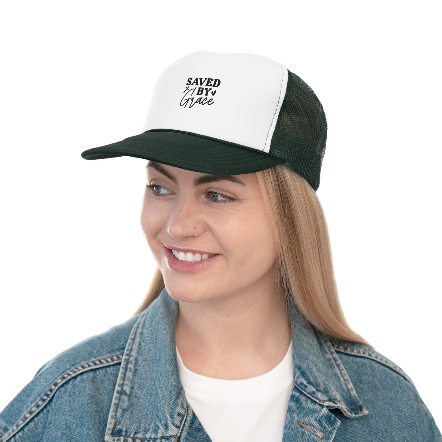 Trucker Cap - Saved by Grace, Faith Hat for Believers, Inspirational Headwear, Christian Gift for Him/Her, Casual Style Accessory
