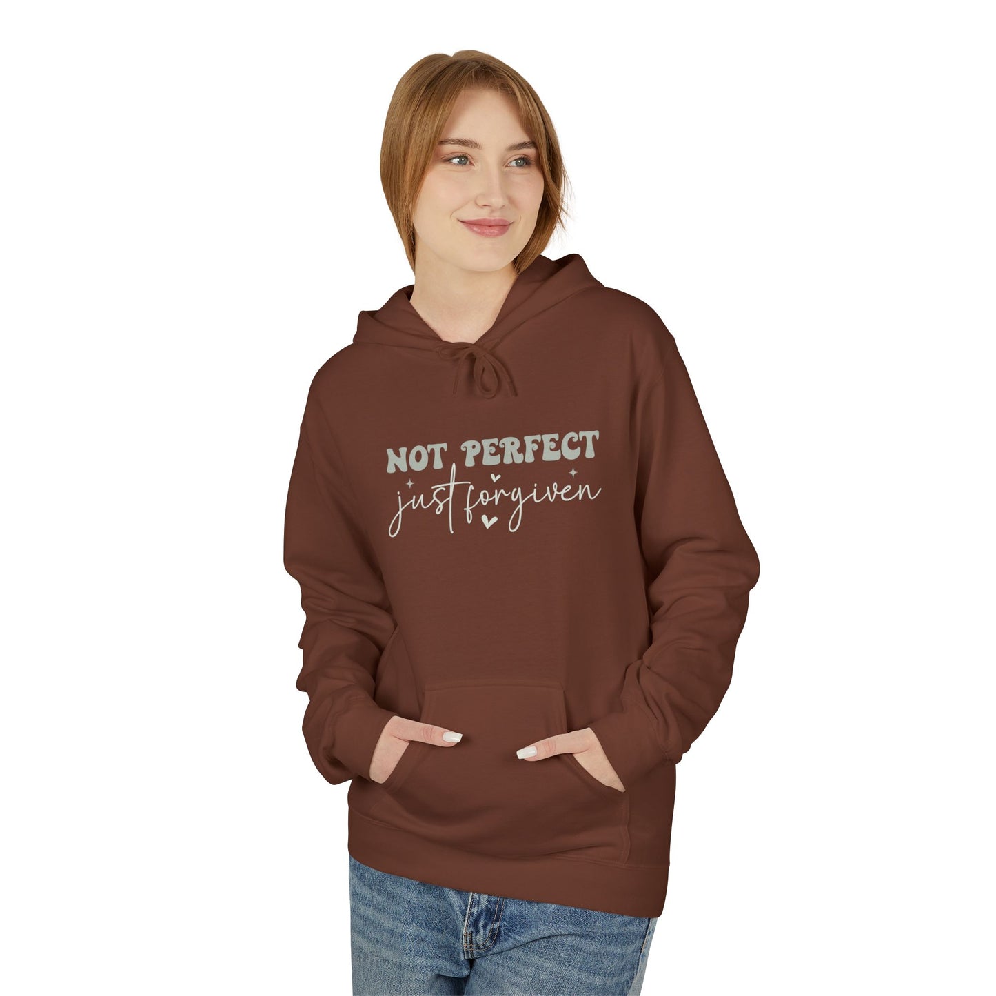 Comfortable Unisex Fleece Hoodie - "Not Perfect, Just Human" | Casual Wear, Gifting, Self-Care, Cozy Apparel, Everyday Essentials