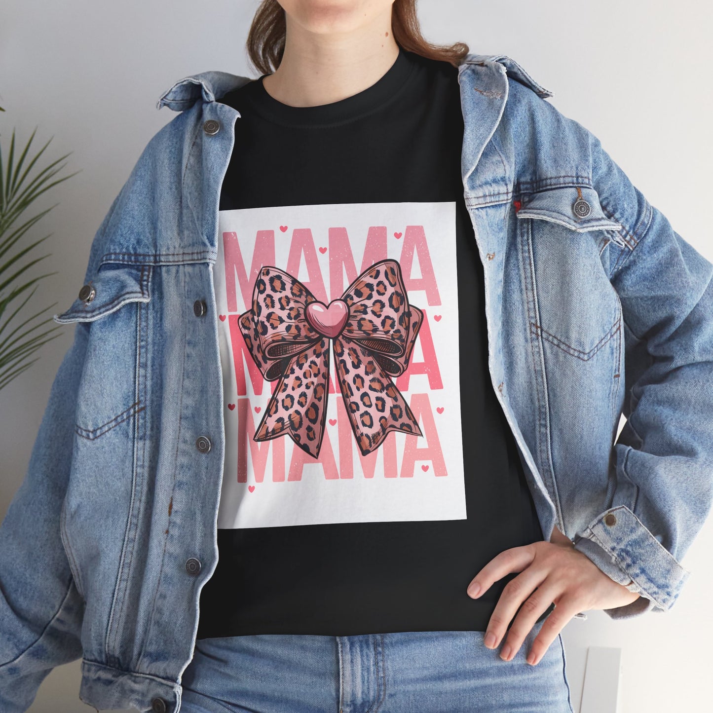 Leopard Bow Mama Tee - Stylish Unisex Heavy Cotton T-Shirt for Moms
