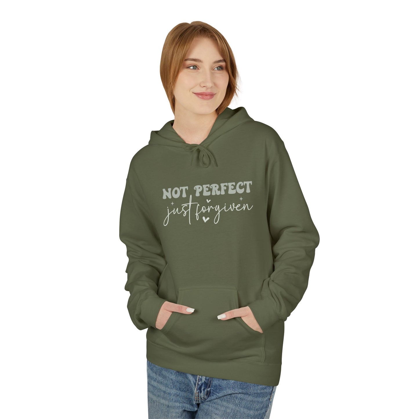 Comfortable Unisex Fleece Hoodie - "Not Perfect, Just Human" | Casual Wear, Gifting, Self-Care, Cozy Apparel, Everyday Essentials