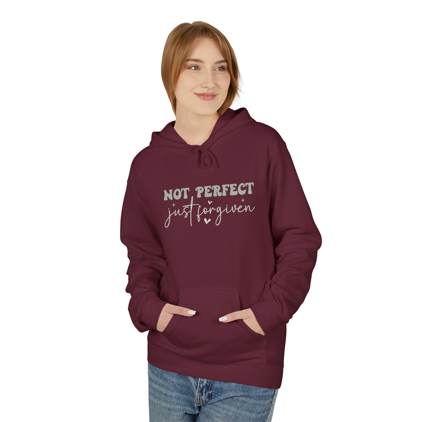 Comfortable Unisex Fleece Hoodie - "Not Perfect, Just Human" | Casual Wear, Gifting, Self-Care, Cozy Apparel, Everyday Essentials