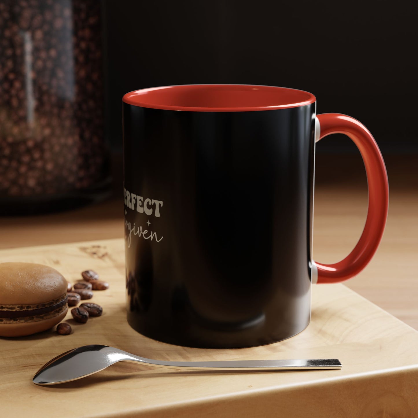 Not Perfect Just Forgiven Coffee Mug, Inspirational Quote Mug, Black Accent Mug, Comfort Gift for Friends, Motivational Coffee Cup