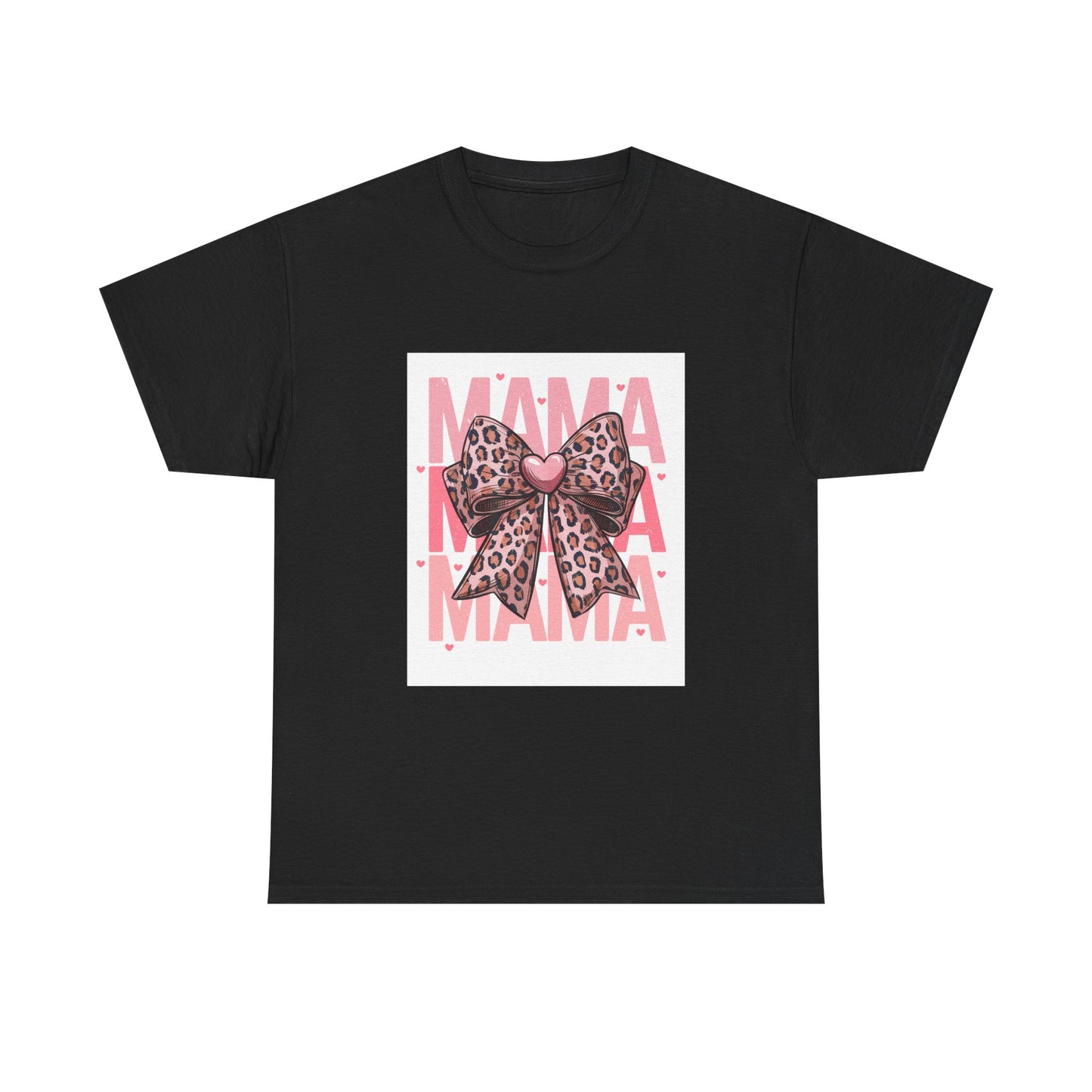 Leopard Bow Mama Tee - Stylish Unisex Heavy Cotton T-Shirt for Moms