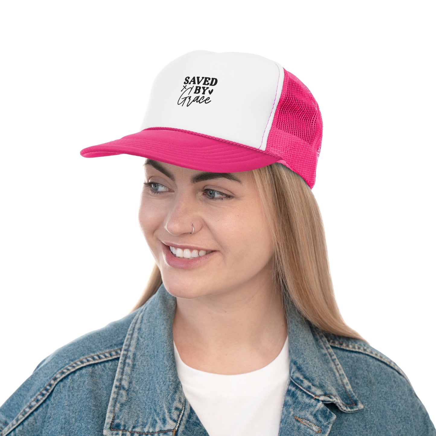 Trucker Cap - Saved by Grace, Faith Hat for Believers, Inspirational Headwear, Christian Gift for Him/Her, Casual Style Accessory