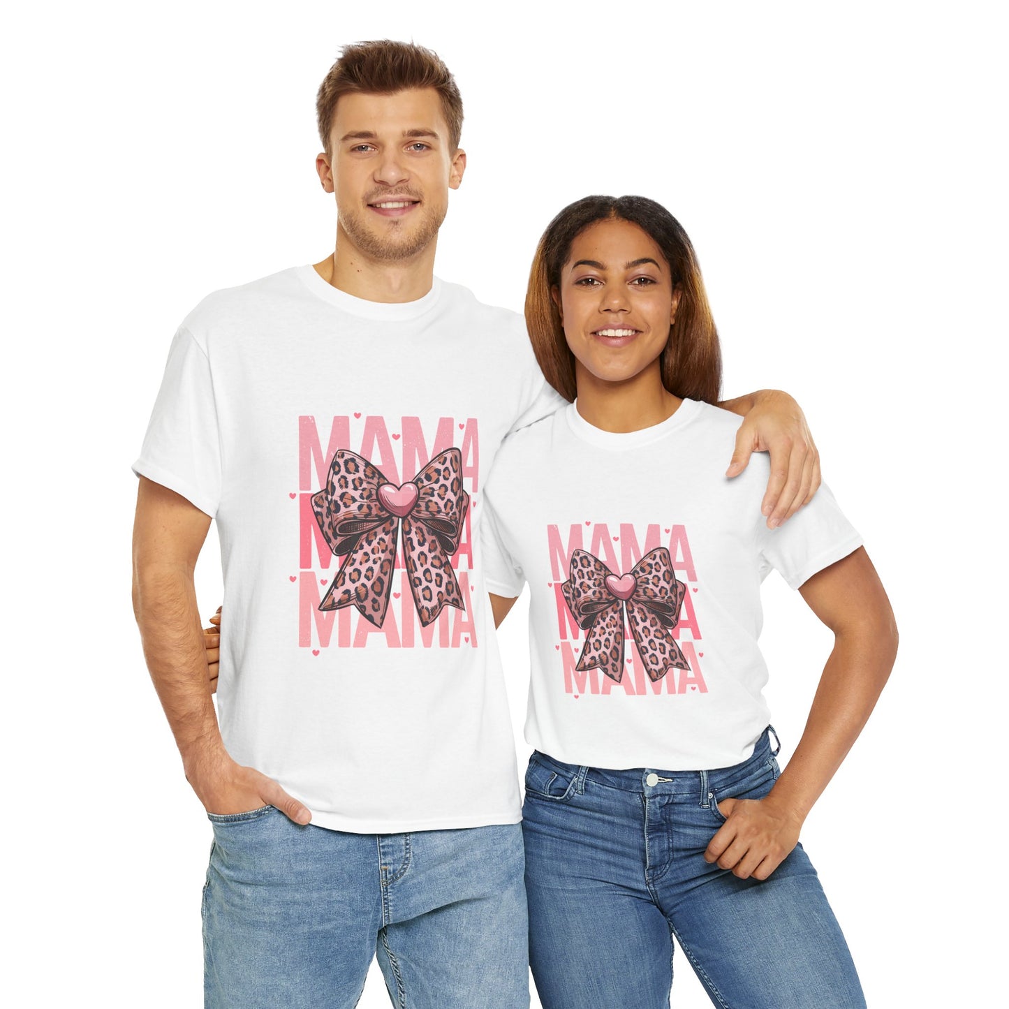 Leopard Bow Mama Tee - Stylish Unisex Heavy Cotton T-Shirt for Moms