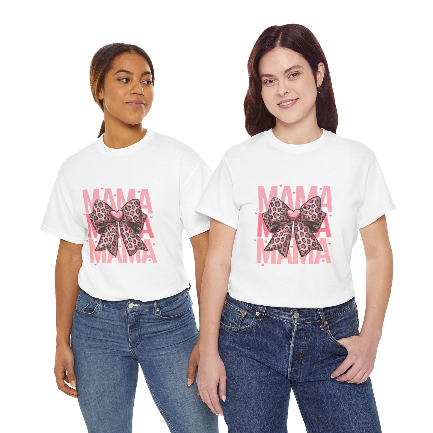 Leopard Bow Mama Tee - Stylish Unisex Heavy Cotton T-Shirt for Moms
