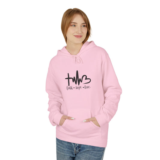 Unisex Fleece Hoodie - Faith, Hope, Love Design, Cozy Gift, Casual Wear, Spiritual Style, Everyday Comfort Wear, Warm Hoodie