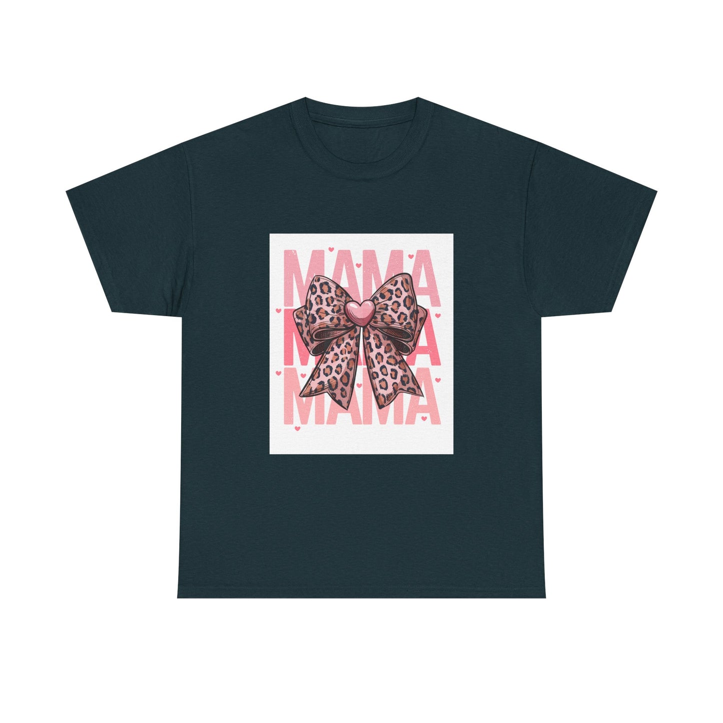 Leopard Bow Mama Tee - Stylish Unisex Heavy Cotton T-Shirt for Moms