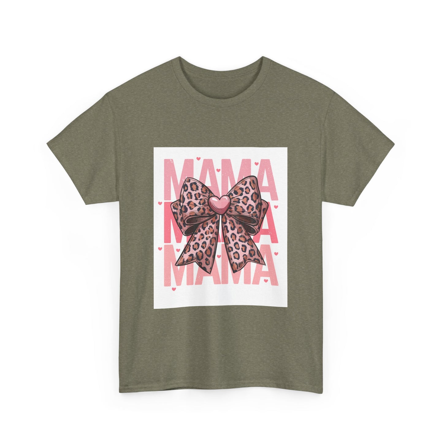 Leopard Bow Mama Tee - Stylish Unisex Heavy Cotton T-Shirt for Moms