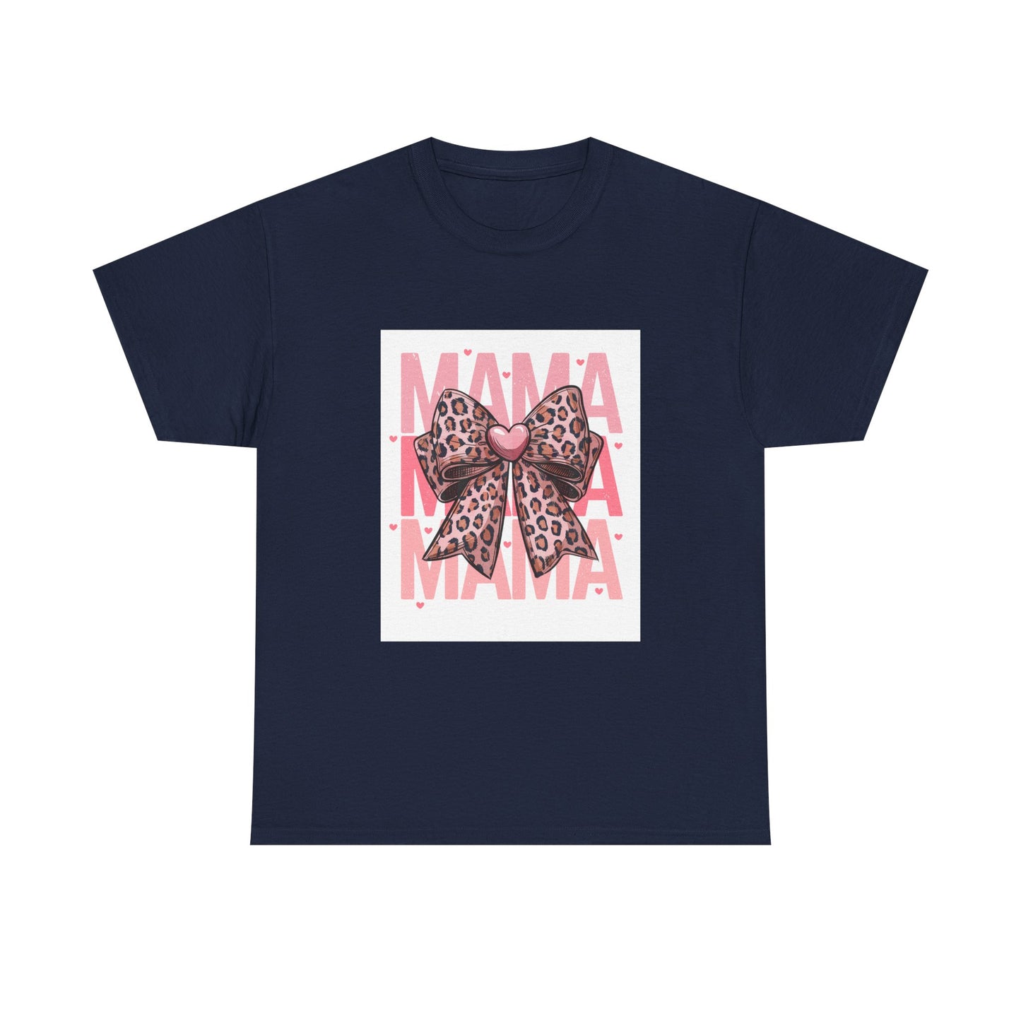 Leopard Bow Mama Tee - Stylish Unisex Heavy Cotton T-Shirt for Moms