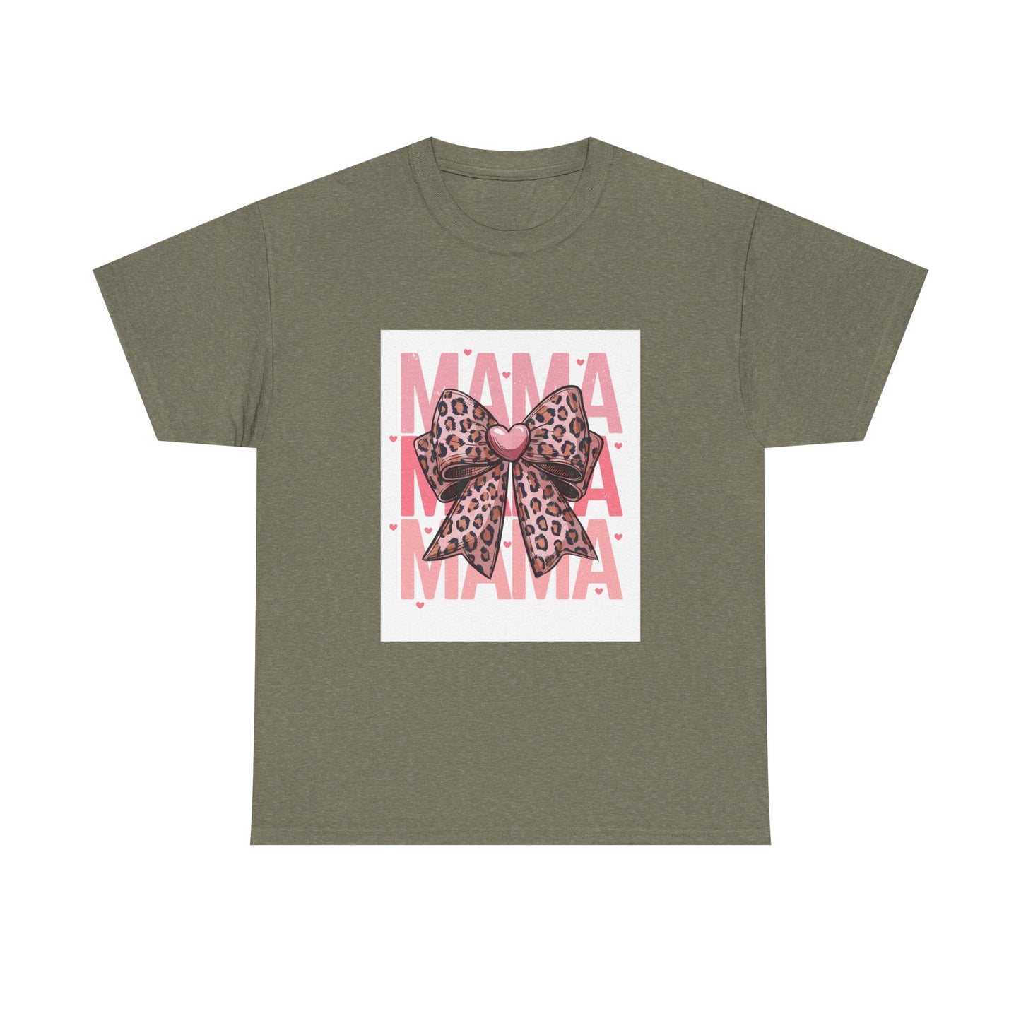 Leopard Bow Mama Tee - Stylish Unisex Heavy Cotton T-Shirt for Moms