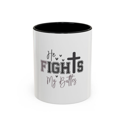 Inspirational Coffee Mug - He Fights My Battles, Motivational Gift for Believers, Faith-Based Home Decor, Christian Drinkware, [...]