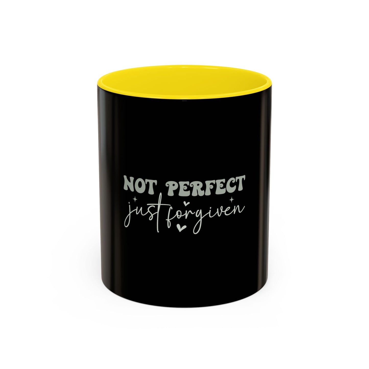 Not Perfect Just Forgiven Coffee Mug, Inspirational Quote Mug, Black Accent Mug, Comfort Gift for Friends, Motivational Coffee Cup