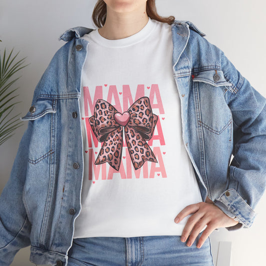 Leopard Bow Mama Tee - Stylish Unisex Heavy Cotton T-Shirt for Moms